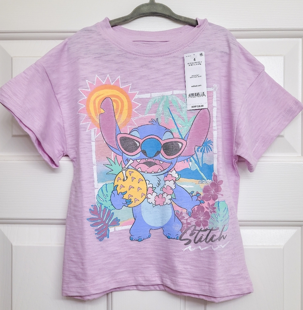 NWT Disney Stitch Purple Short Sleeve Girls Size 4 T-shirt